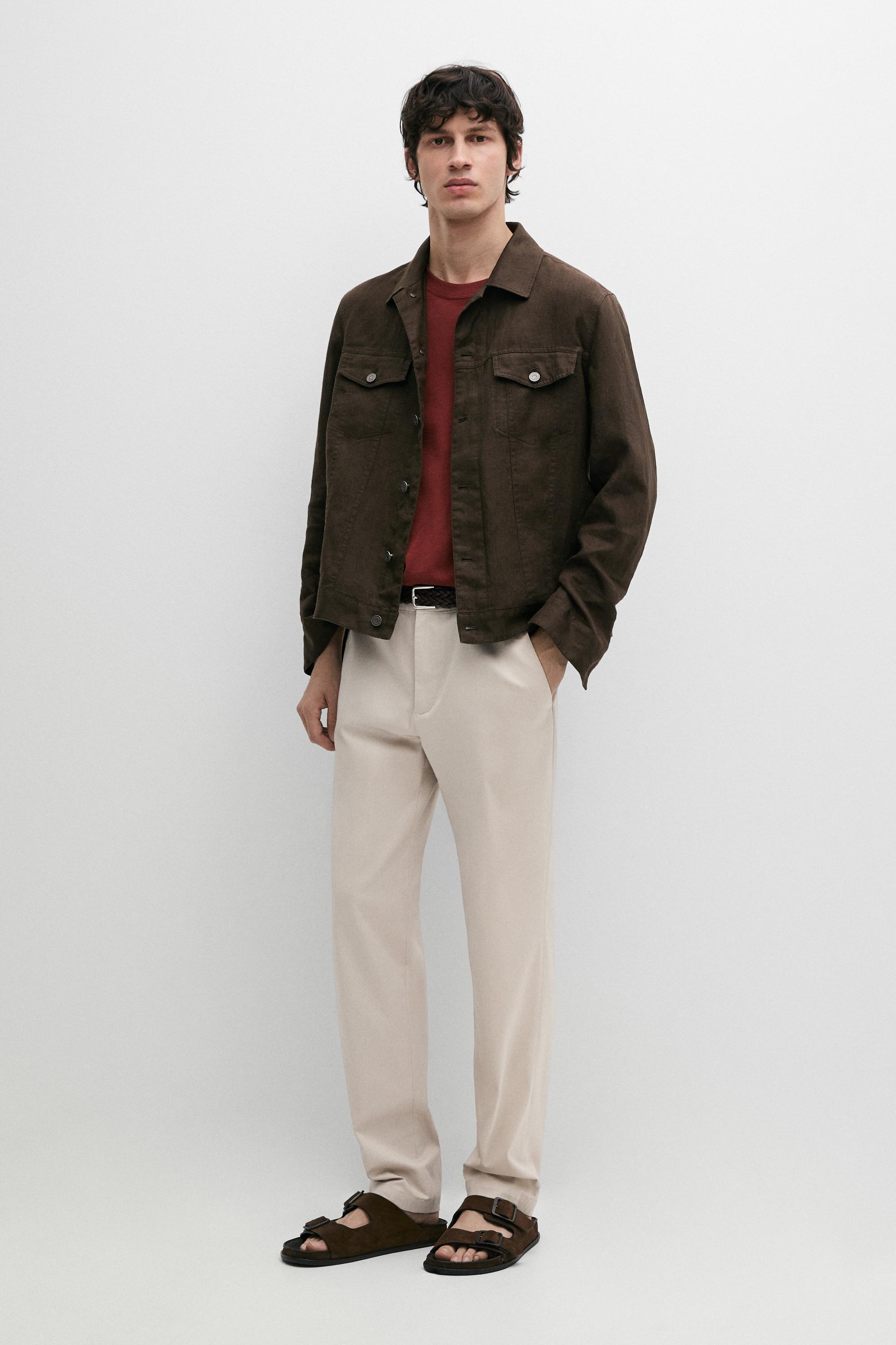 Cotton blend slim fit pants